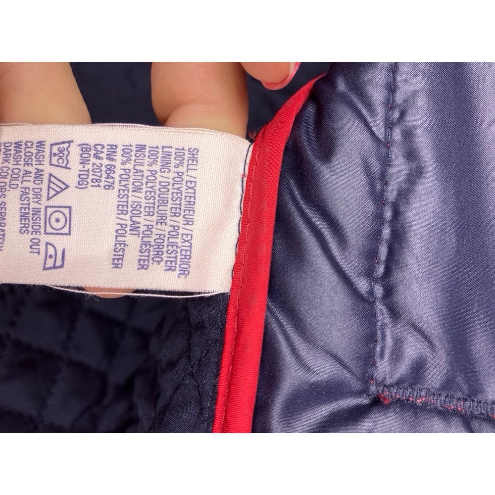 Tommy Hilfiger Quilted Jacket Womens Medium Red Corduroy Trim Barn Coat 4758 - Picture 6 of 7